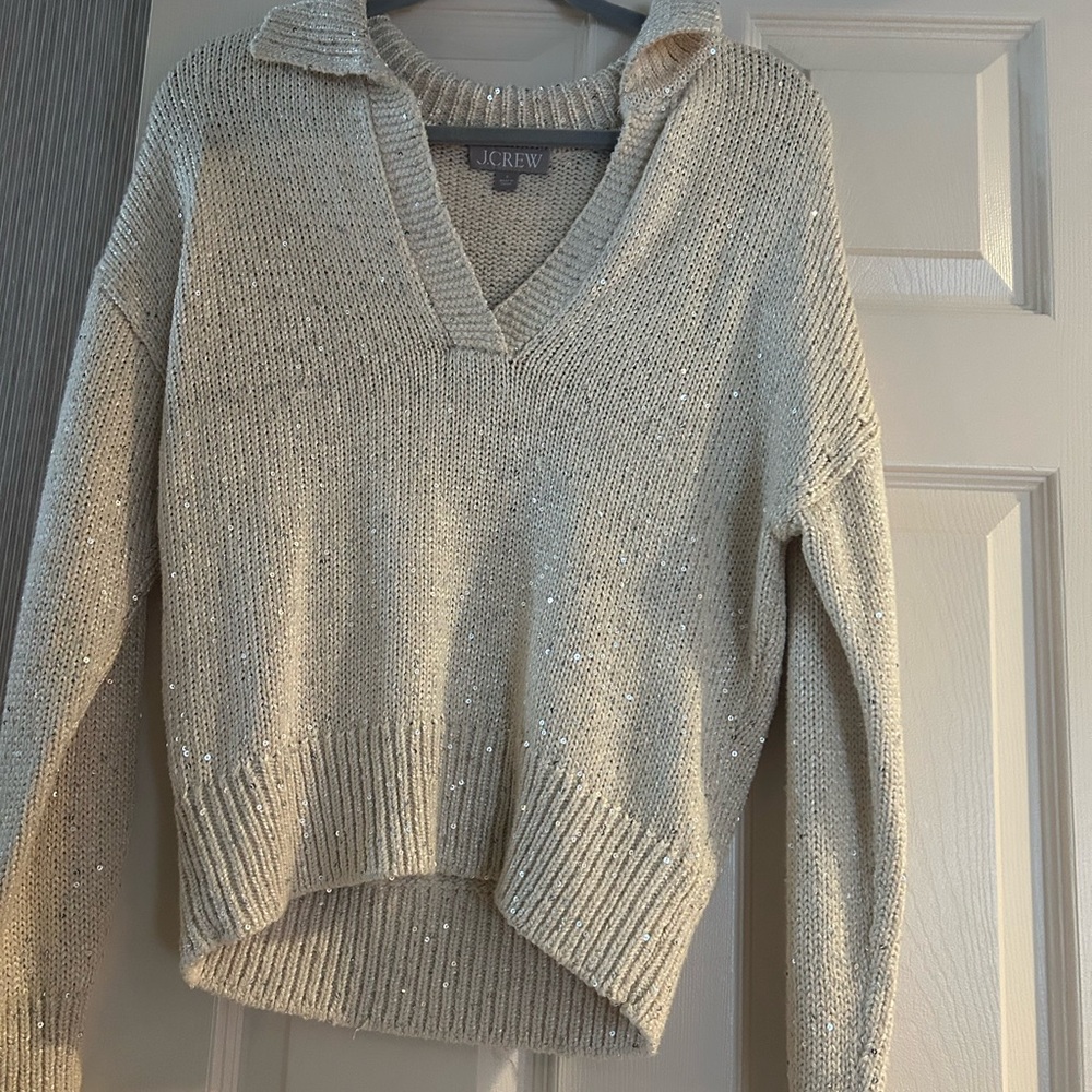 J. Crew Women's Sparkling Cream V-Neck Sweater